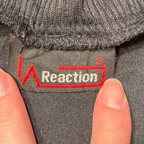 LA Reaction VINTAGE Cowl Neck 1/2 Sleeve Blouse sz S Metallic Stripe Top Black - Picture 8 of 10